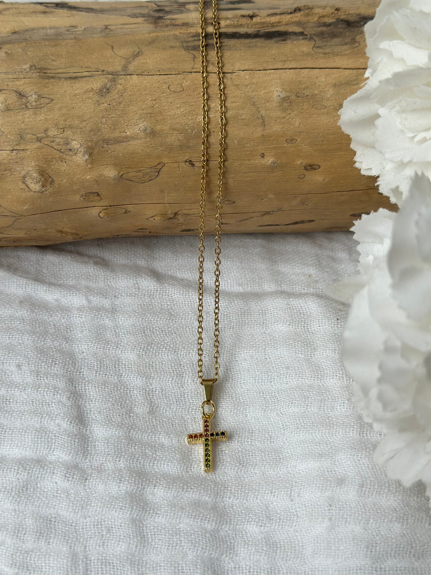 Symmetrical colorful cross necklace