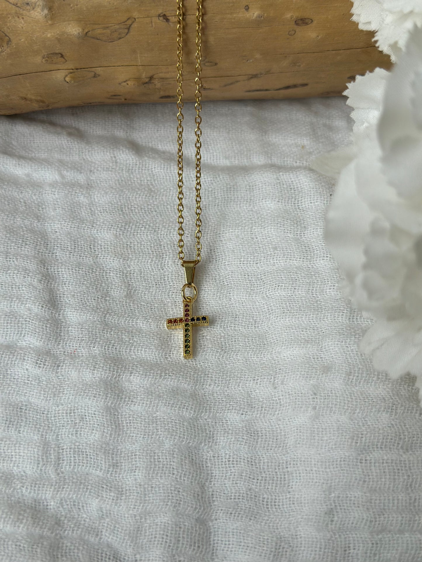 Symmetrical colorful cross necklace