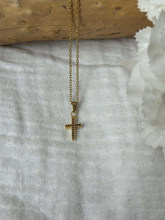 Symmetrical colorful cross necklace