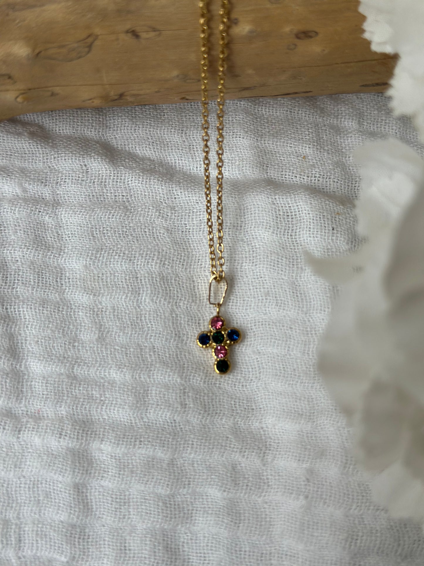 Chain Necklace with Mini Colorful Cross